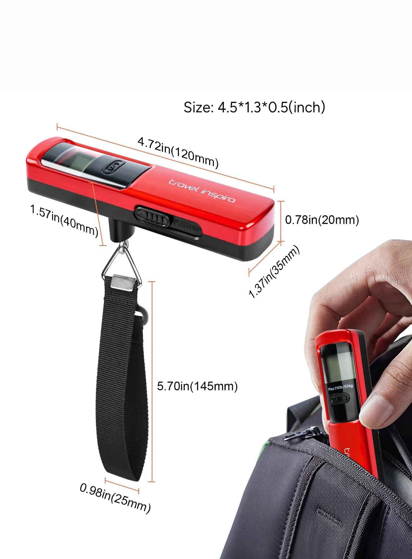 Battery-Free Luggage Scale In Red