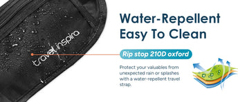 Water‑repellent rip‑stop 210D oxford fabric detail of plus‑size Travel Inspira travel money belt, easy to clean and durable