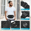 Man wearing plus‑size Travel Inspira black RFID waist pack, highlighting waterproof nylon, anti‑slip zippers and wide adjustable buckle